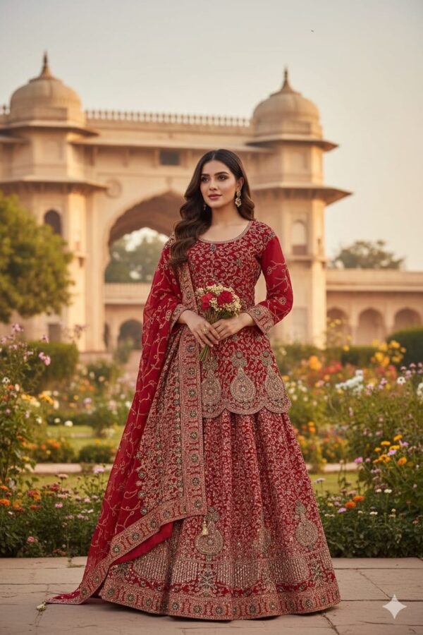 Red Embroidered Bridal Lehenga