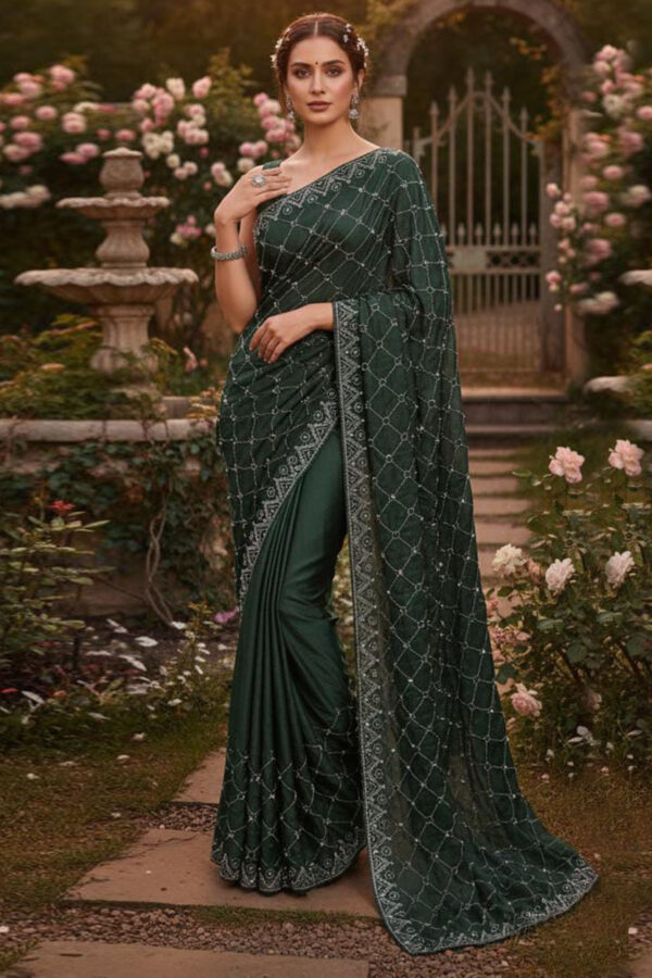 Dark Green Pearls Saree
