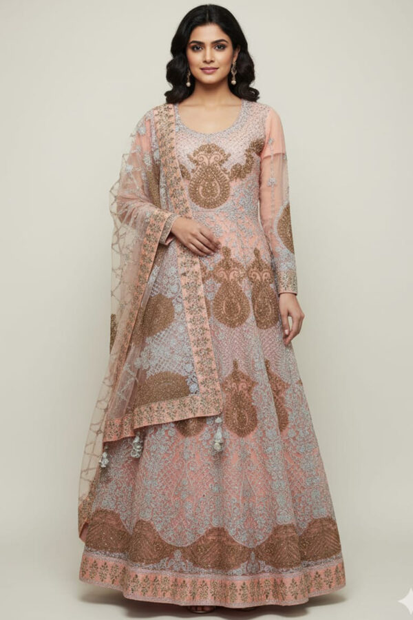 Peach Embroidery Bridal Maxi