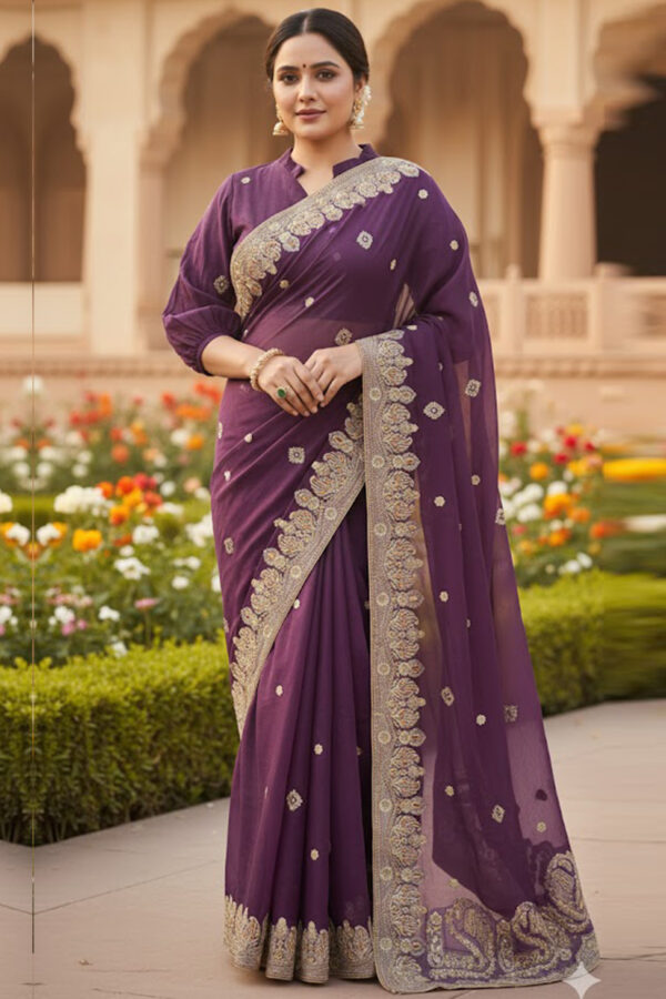 Purple Embroidered Saree
