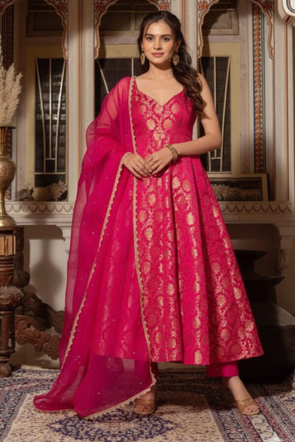 Shocking Pink Banarasi Maxi
