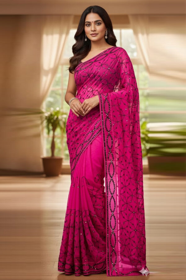 Shocking Pink Embroidered Saree