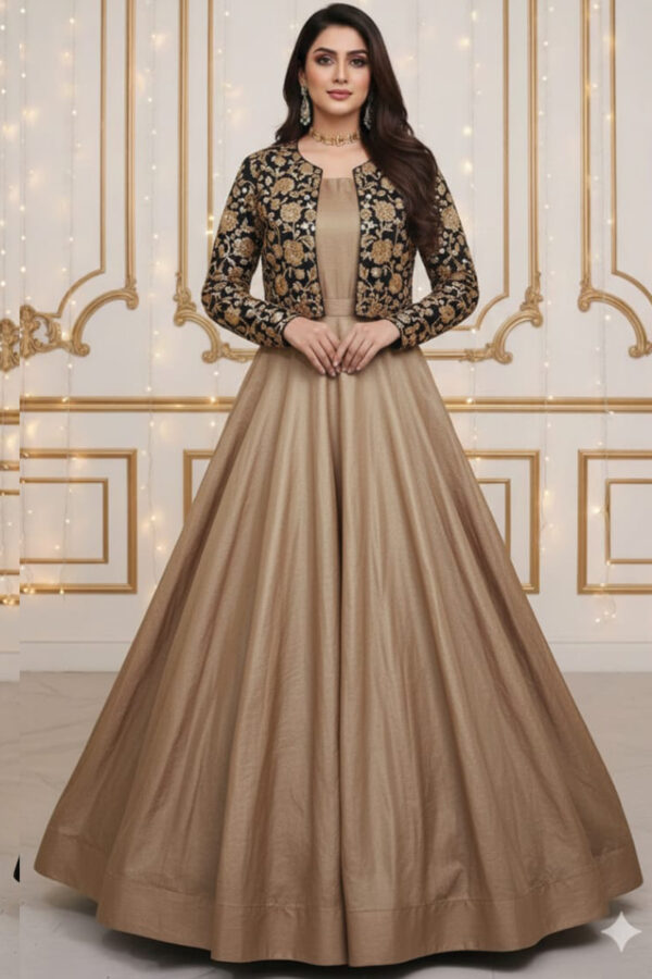 Skin and Black Embroidered Maxi